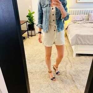 Light Cream Button-Front Romper with Drawstring Waist